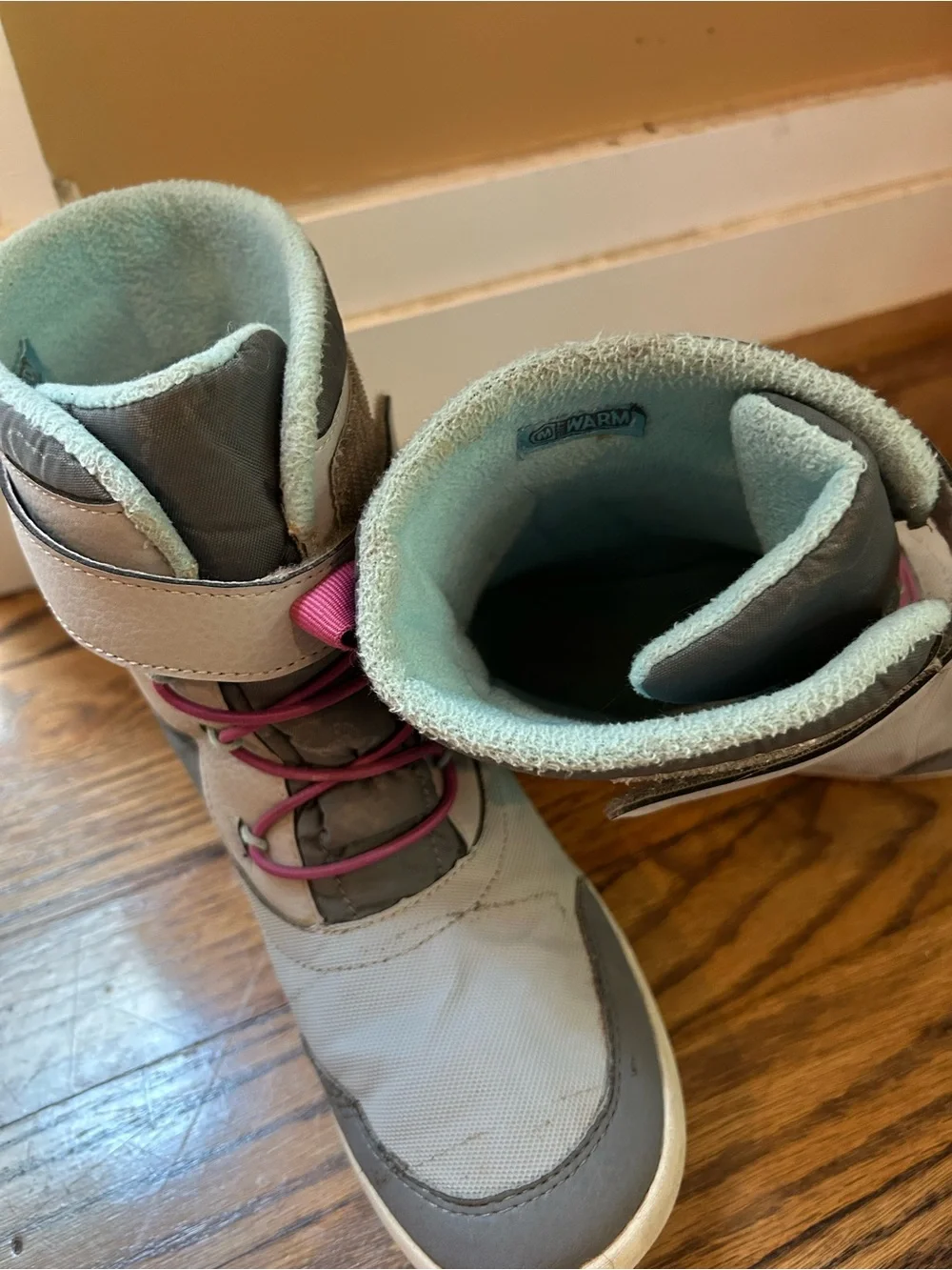 Girls Merrill Gray and Pink Winter Boots with Fuzzy Lining